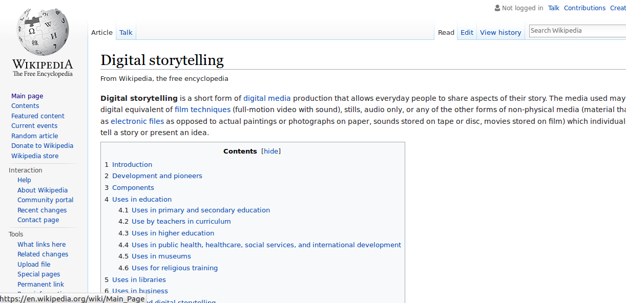 Digital Story Telling page on English Wikipedia